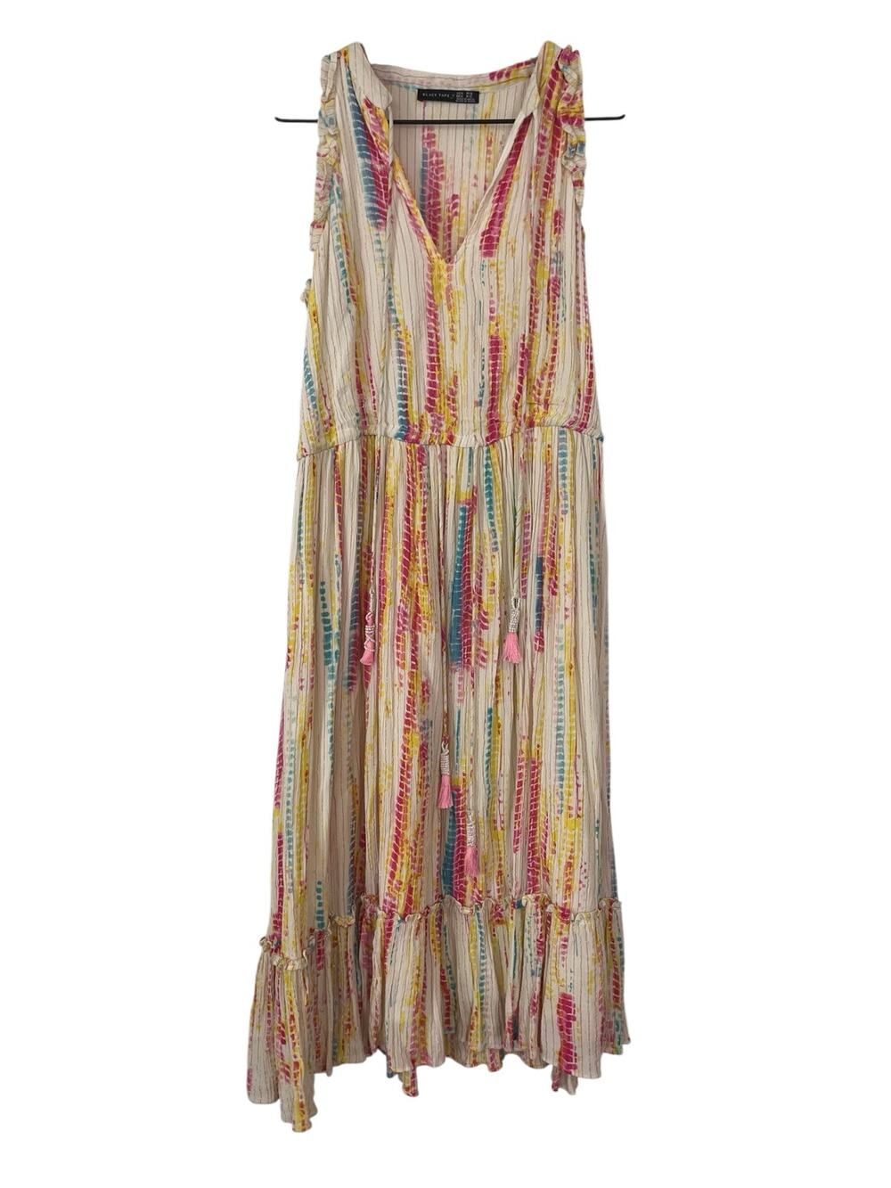Black Tape Womens Sunshine Burst Drawstring Waist Midi Dress Size Small Boho